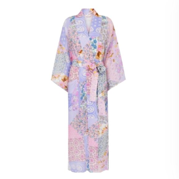 Spell Cha Cha Robe Dressing Gown Womens Medium Large Pink Purple Patchwork Maxi - Picture 13 of 13